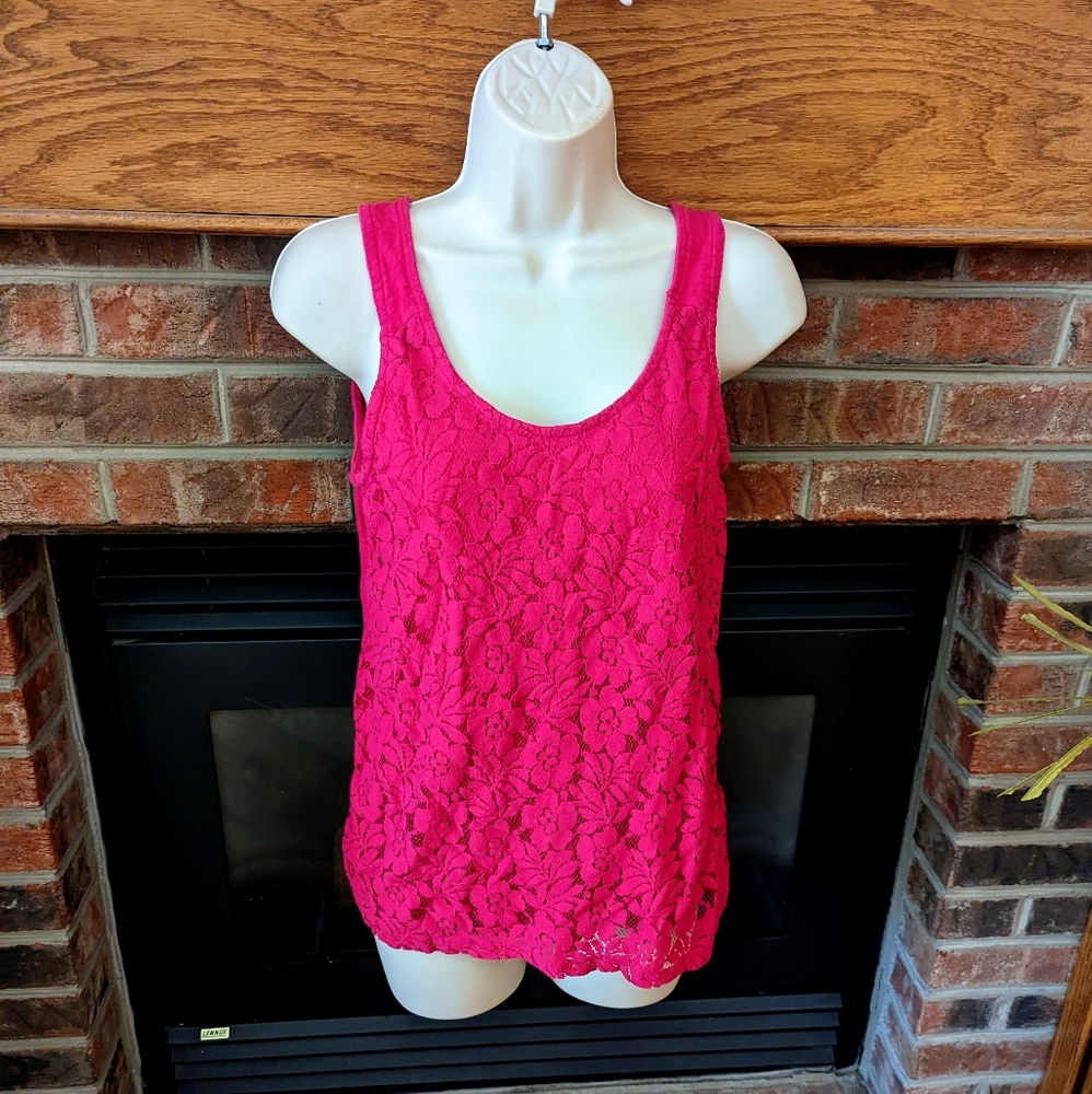 Gap brand pink lacey tank top women's size small